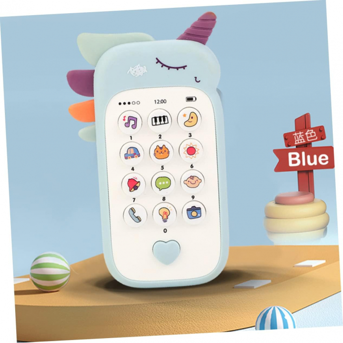 Jucarie 2 in 1 telefon cu jucarie de dentitie, unicorn bleu [2]