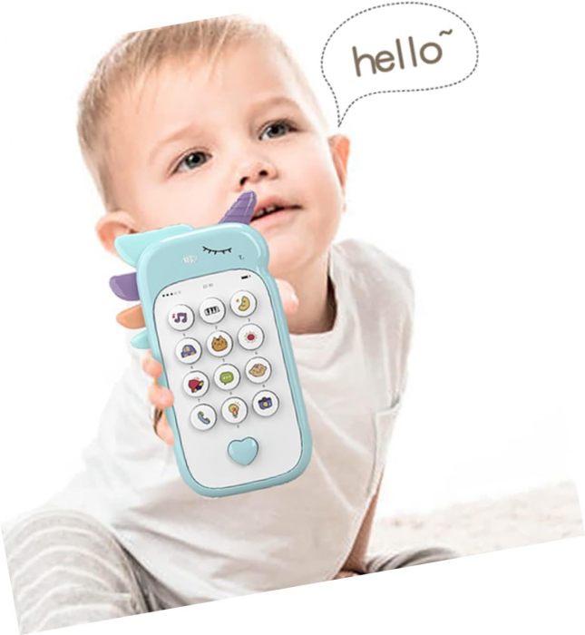 Jucarie 2 in 1 telefon cu jucarie de dentitie, unicorn bleu [3]