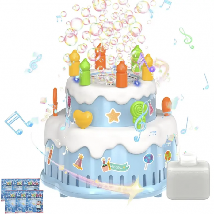 Jucarie aparat de facut baloane de sapun, cu sunete si lumini, Tort bleu [3]