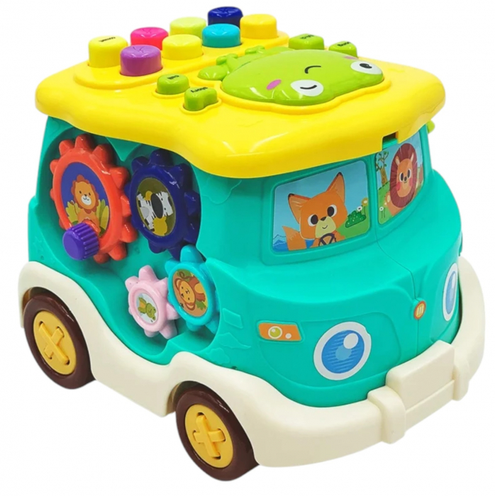Jucarie Autobuz Interactiv cu 6 Activitati, Ciocanel si Sunete