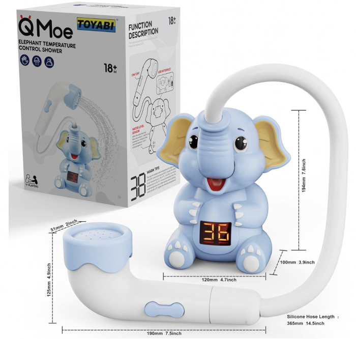 Jucarie de Baie Elefant cu Dus si Termometru pentru Bebe, bleu [8]