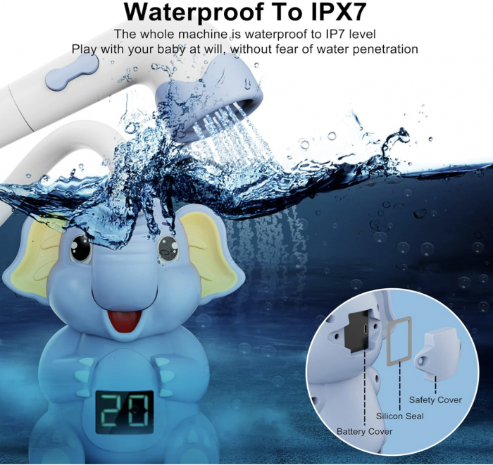 Jucarie de Baie Elefant cu Dus si Termometru pentru Bebe, bleu [5]