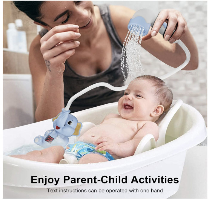 Jucarie de Baie Elefant cu Dus si Termometru pentru Bebe, bleu [9]