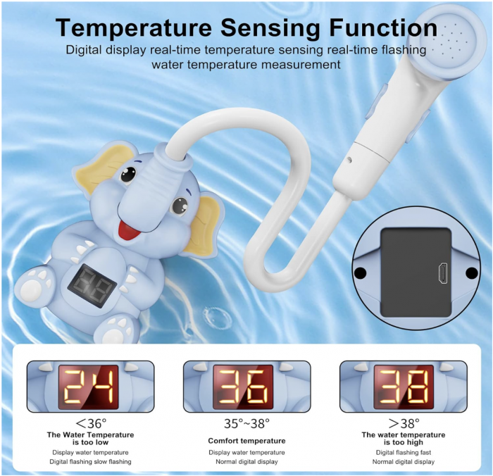 Jucarie de Baie Elefant cu Dus si Termometru pentru Bebe, bleu [4]