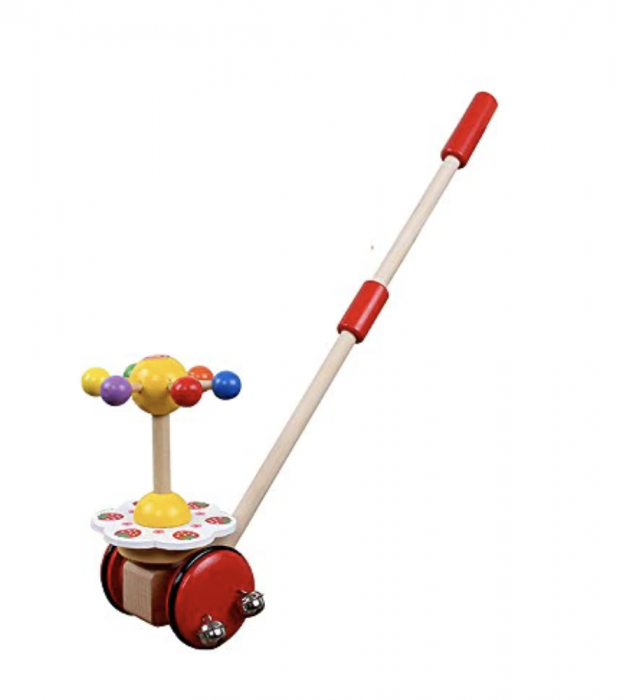 Jucarie de impins cu zornaitori, Curcubeul rotativ, din lemn [3]