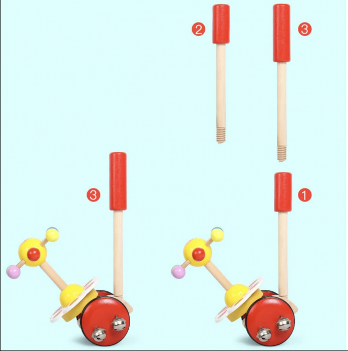 Jucarie de impins cu zornaitori, Curcubeul rotativ, din lemn [8]