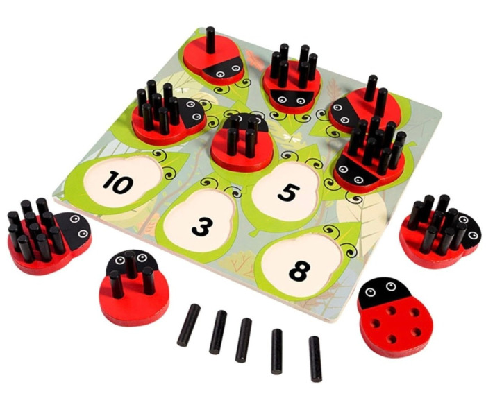 Jucarie de Numarare si sortare Montessori Ladybug, din lemn