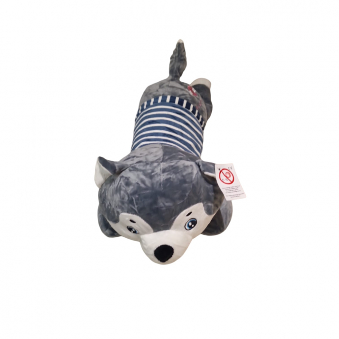 Jucarie de plus si perna cu patura inclusa, Cainele husky gri [7]