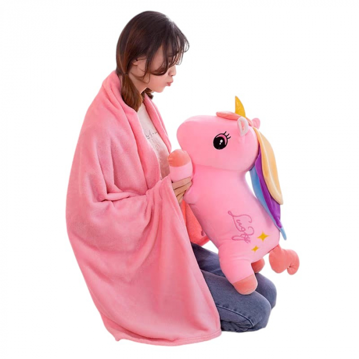 Jucarie de plus si perna cu patura inclusa, Unicornul roz [7]