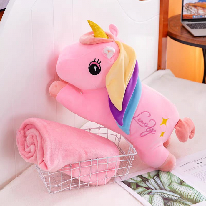 Jucarie de plus si perna cu patura inclusa, Unicornul roz [3]