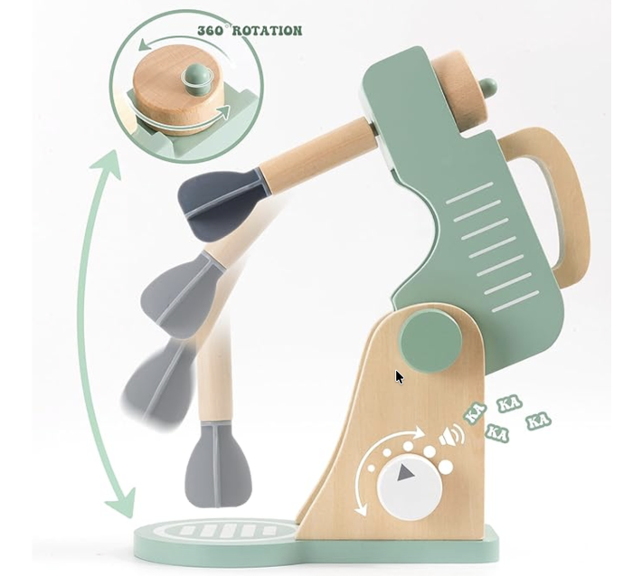 Robot De Bucatarie Din Lemn Cu Mixer Si 10 Accesorii KABI My Little Blender 22x24 cm 3 Ani [4]