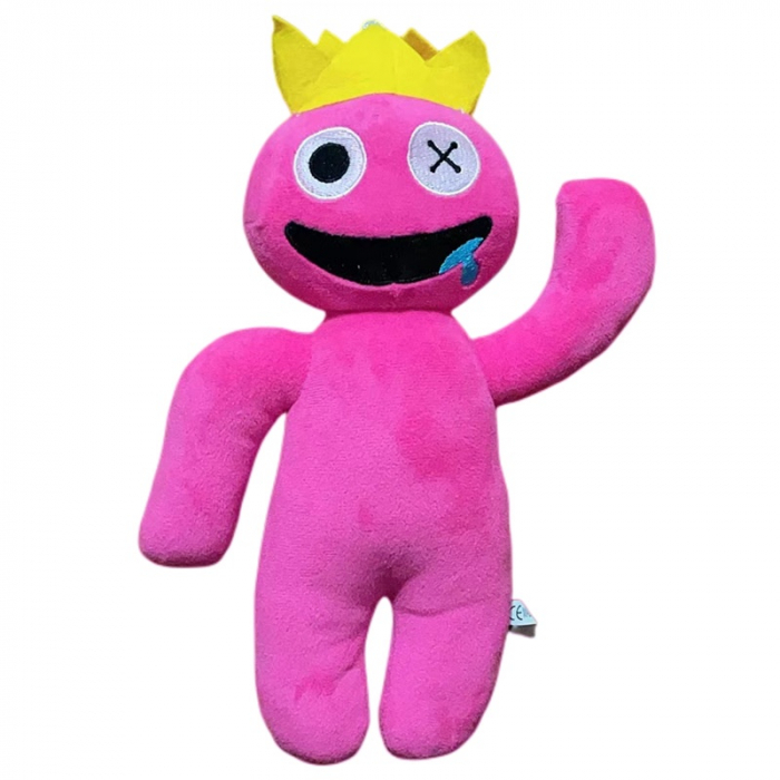 Jucarie din plus mascota roblox rainbow friends, 30 cm, roz inchis cu coronita