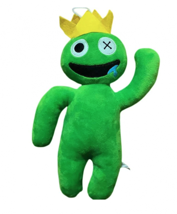 Jucarie din plus mascota roblox rainbow friends, 30 cm, verde deschis cu coronita