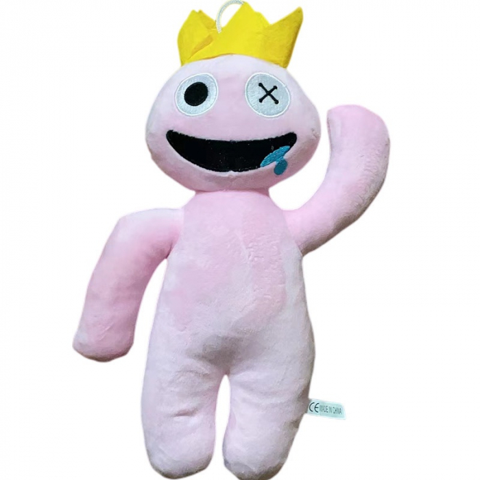 Jucarie din plus mascota roblox rainbow friends, 30 cm, roz deschis cu coronita