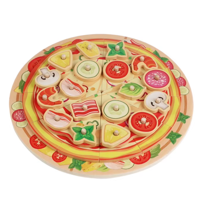 Jucarie educativa Pregateste Pizza, din lemn, 21 cm diametru