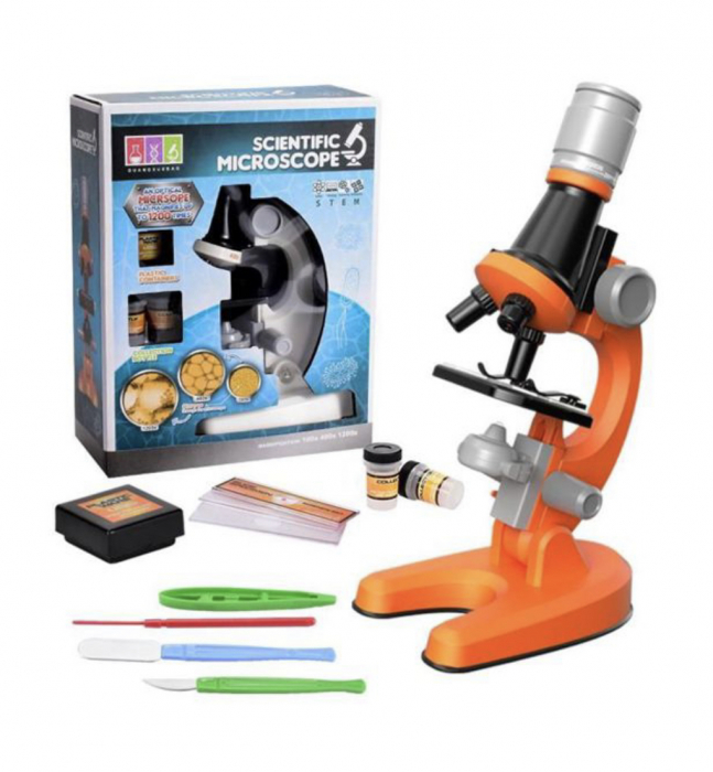 Jucarie educativa STEM Microscop pentru micii cercetatori stiintifici, portocaliu
