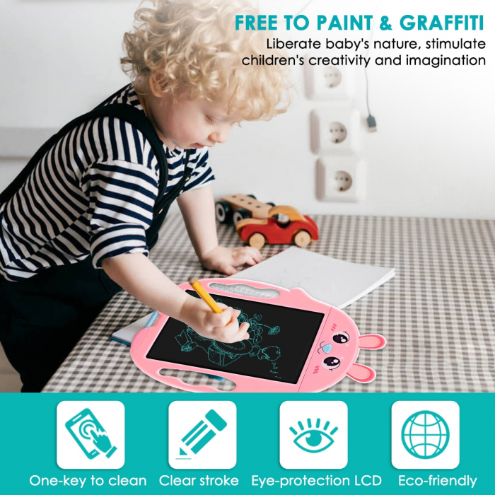 Jucarie educativa Tableta grafica electronica LCD, 9 inch, iepuras, roz [4]