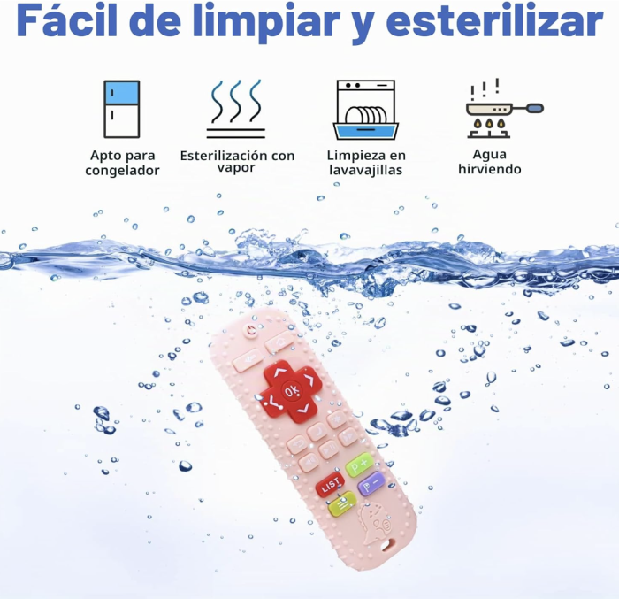 Jucarie gingivala senzoriala pentru bebelusi tip telecomanda din silicon, Dinozaur Roz [5]
