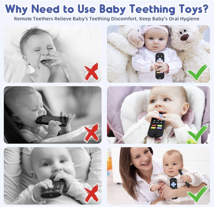 Jucarie gingivala senzoriala pentru bebelusi tip telecomanda din silicon, Dinozaur Negru [5]