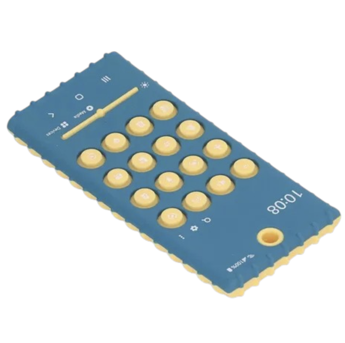 Jucarie gingivala senzoriala pentru bebelusi tip telefon din silicon moale, 12 cm, +3 luni, bleu cu galben [2]