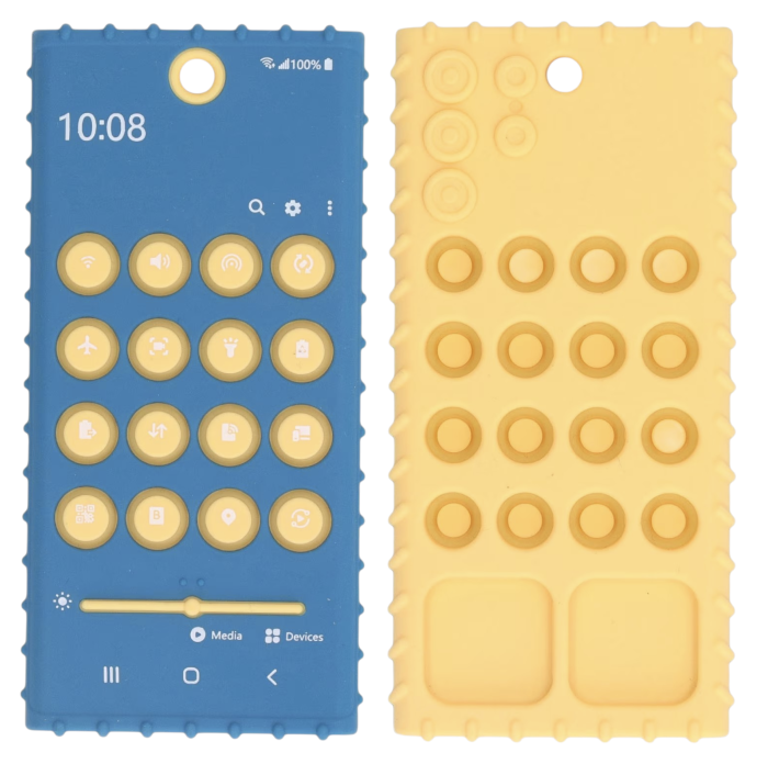 Jucarie gingivala senzoriala pentru bebelusi tip telefon din silicon moale, 12 cm, +3 luni, bleu cu galben [3]