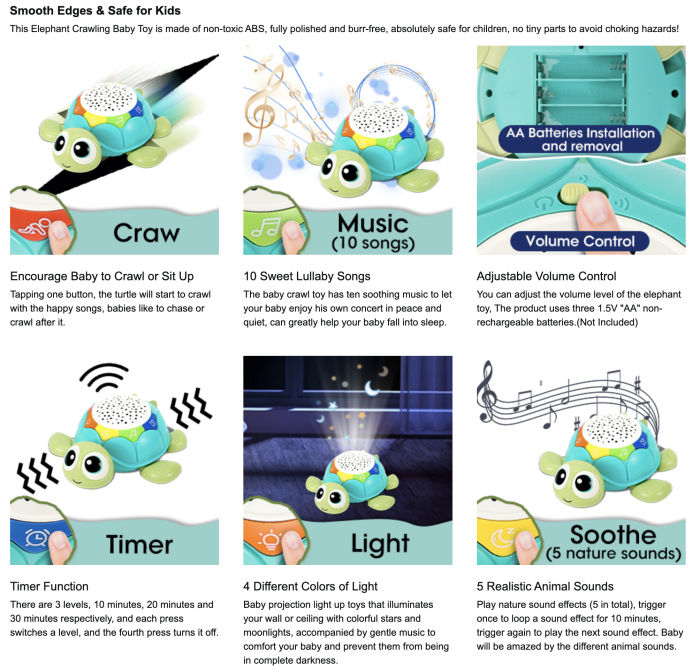 Jucarie interactiva bebelusi 5 in 1 – Testoasa muzicala cu lumini, proiectie si telecomanda [10]