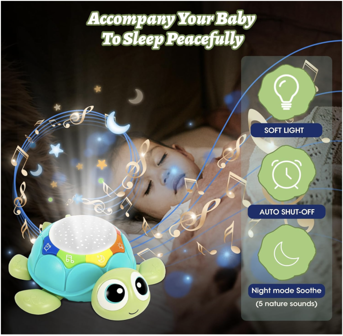 Jucarie interactiva bebelusi 5 in 1 – Testoasa muzicala cu lumini, proiectie si telecomanda [5]