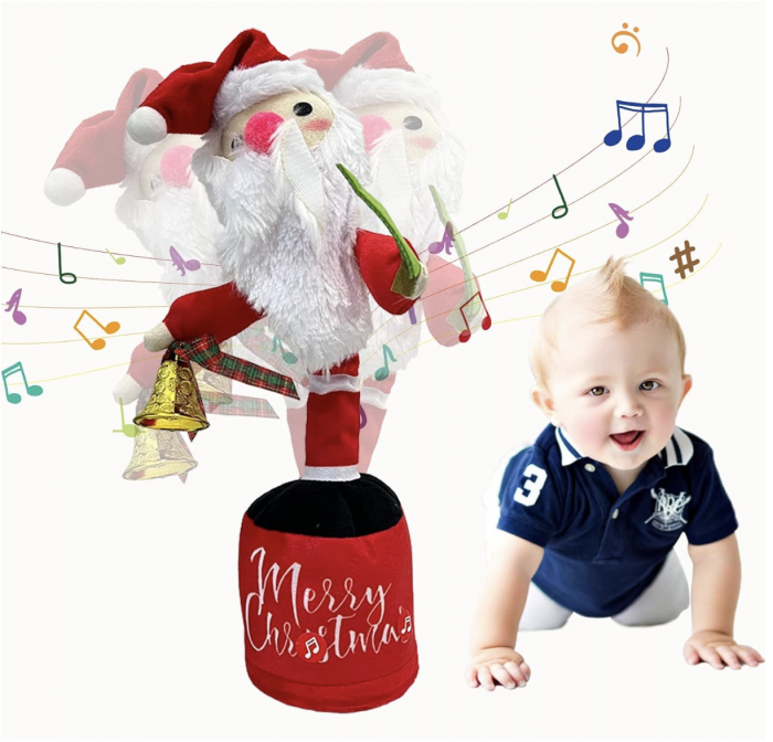 Jucarie interactiva de Craciun cu 50 melodii, acumulator și cablu USB, Mos Craciun dansator [5]