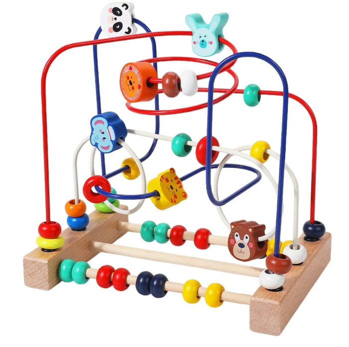 Jucarie labirint spirala cu abac, cu bile de lemn pe sarme, Animale [4]