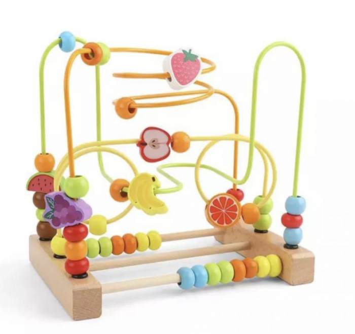 Jucarie labirint spirala cu abac, cu bile de lemn pe sarme, Fructe [2]