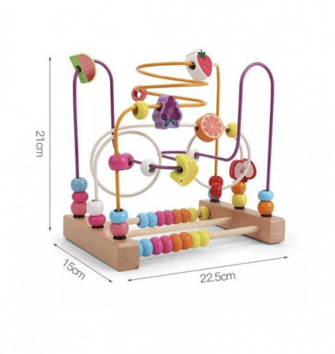 Jucarie labirint spirala cu abac, cu bile de lemn pe sarme, Fructe [3]