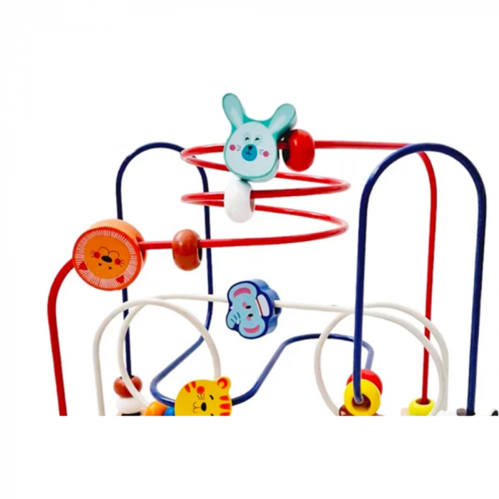 Jucarie labirint spirala cu abac, cu bile de lemn pe sarme, Animale [3]