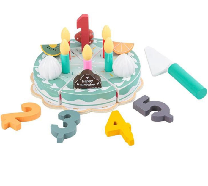 Jucarie lemn Tort aniversar Montessori, cu 24 accesorii, din lemn, verde [1]