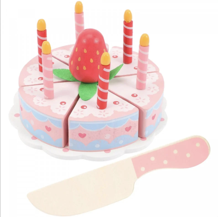 Set Tort Aniversar Din Lemn De Feliat Princess Cake Cu Capsuna Lumanari Si Platou Roz 3 Ani [2]