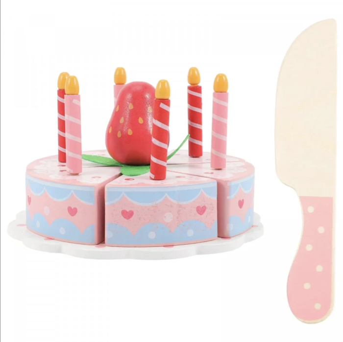 Set Tort Aniversar Din Lemn De Feliat Princess Cake Cu Capsuna Lumanari Si Platou Roz 3 Ani [5]