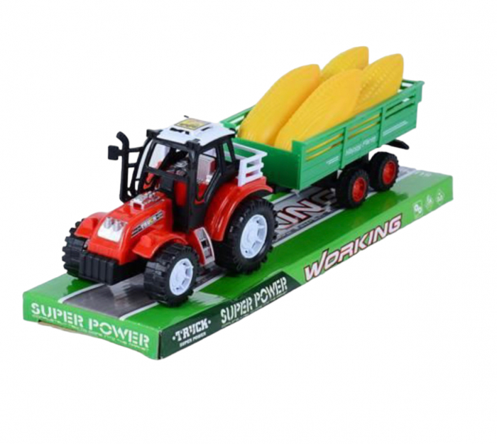 Jucarie tractor cu remorca cu porumb