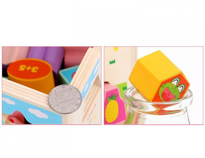 Jucarie Montessori Cub 5 in 1, cu fatete sortatoare de forme si circuit cu bile [7]