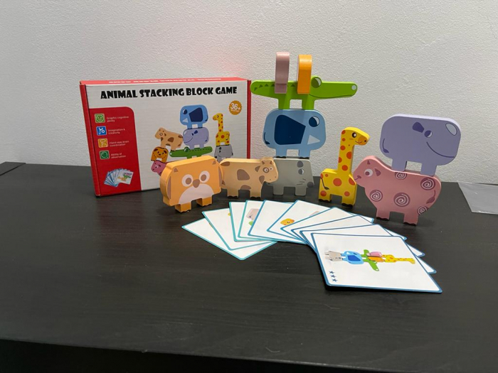 Jucarie Montessori de echilibru, Set 10 animale de stivuit, din lemn [11]