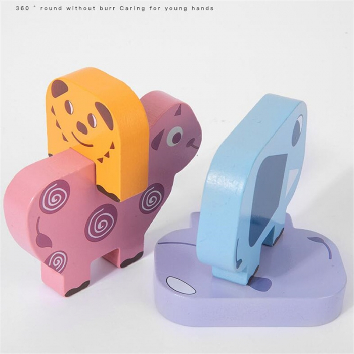 Jucarie Montessori de echilibru, Set 10 animale de stivuit, din lemn [15]