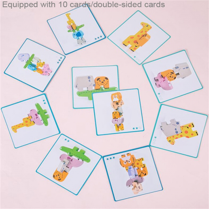 Jucarie Montessori de echilibru, Set 10 animale de stivuit, din lemn [16]