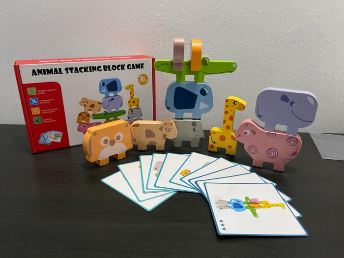 Jucarie Montessori de echilibru, Set 10 animale de stivuit, din lemn [13]