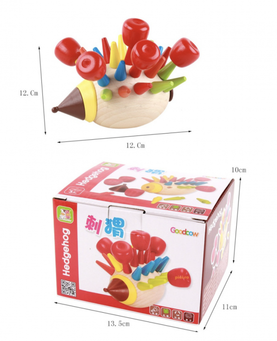 Jucarie Montessori de motricitate fina Ariciul colorat, din lemn [15]