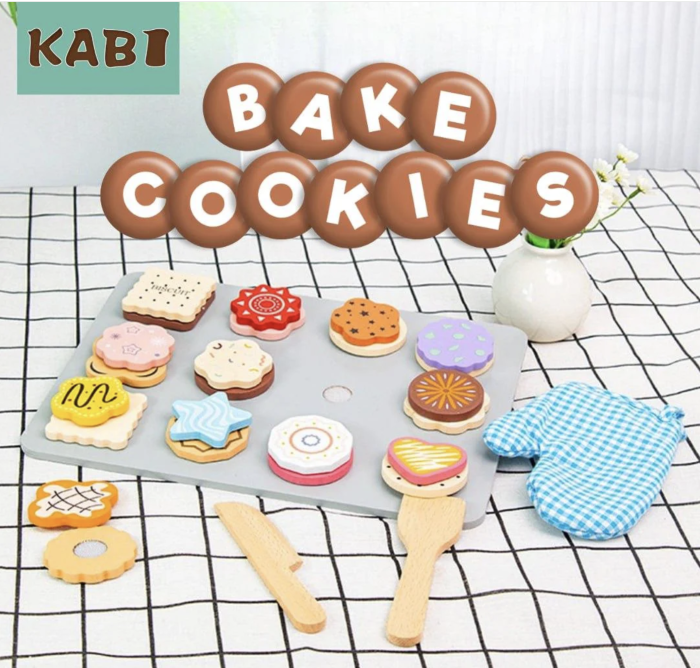 Jucarie Montessori Puzzle Incastru 3D Bake Cookies - Set Cofetarie, din lemn [2]