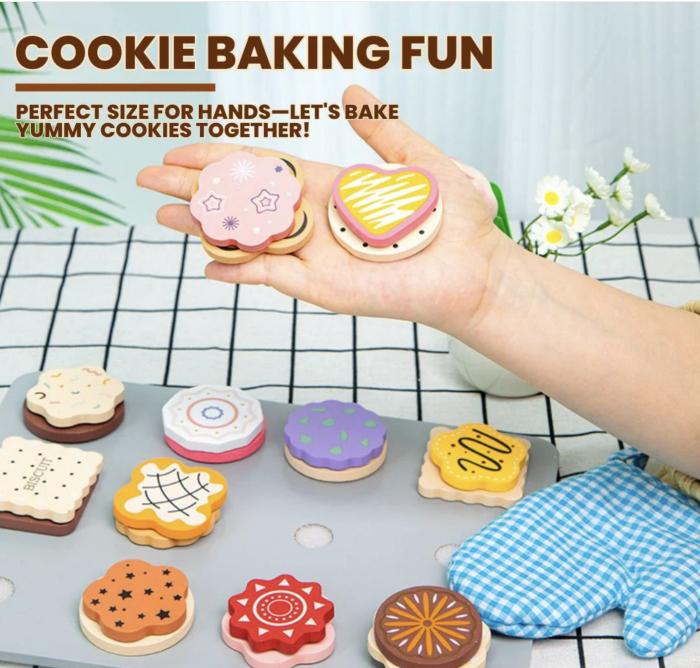 Jucarie Montessori Puzzle Incastru 3D Bake Cookies - Set Cofetarie, din lemn [3]