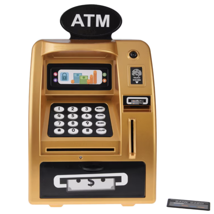 Jucarie Pusculita bancomat ATM cu amprenta, sunete si card, auriu, 24 cm [2]