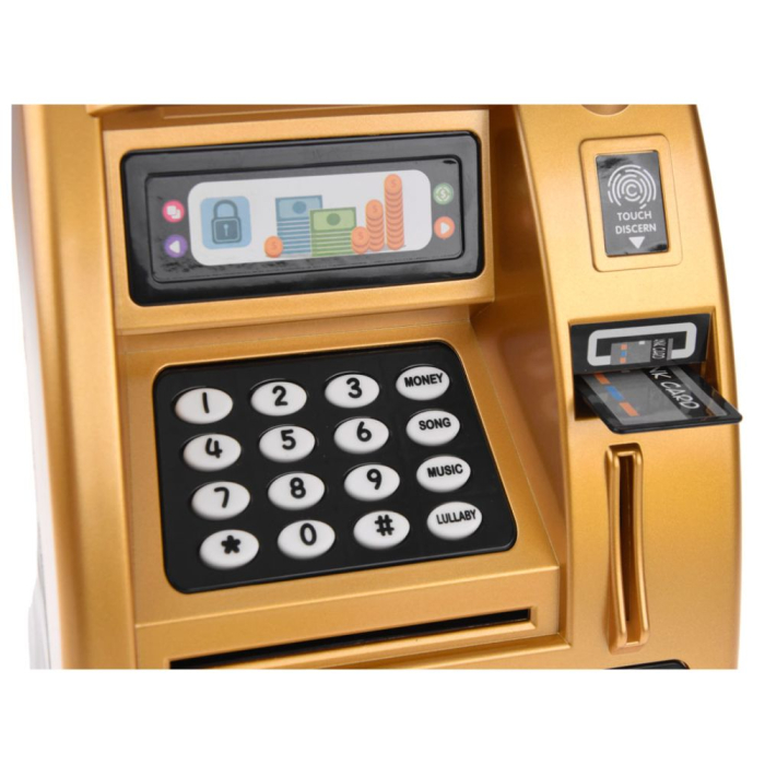Jucarie Pusculita bancomat ATM cu amprenta, sunete si card, auriu, 24 cm [4]
