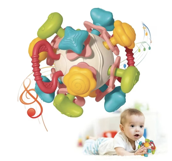 Jucarie senzoriala 4 in 1 Space Teether Ball, pentru dentitie si zornaitoare [4]