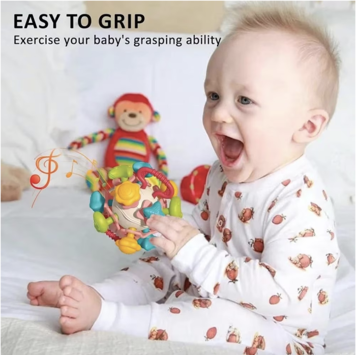 Jucarie senzoriala 4 in 1 Space Teether Ball, pentru dentitie si zornaitoare [2]