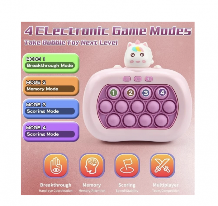 Jucarie senzoriala inteligenta Pop It cu lumini - Consola Interactiva Unicornul roz [2]