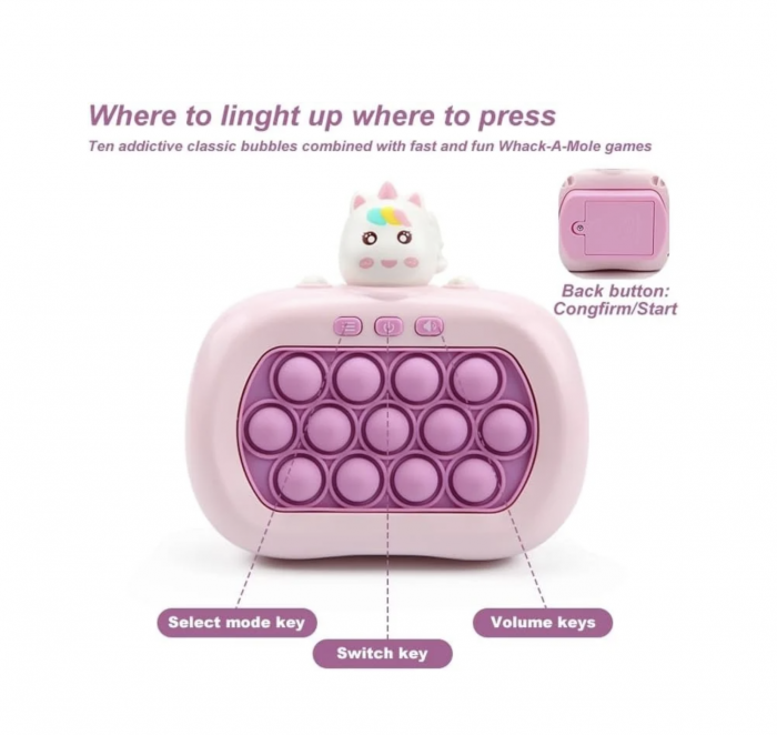 Jucarie senzoriala inteligenta Pop It cu lumini - Consola Interactiva Unicornul roz [5]